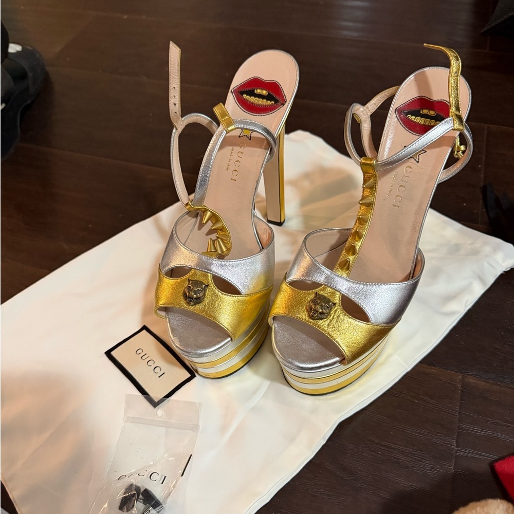 Gucci Women's Metallic Gold and Silver Heels
